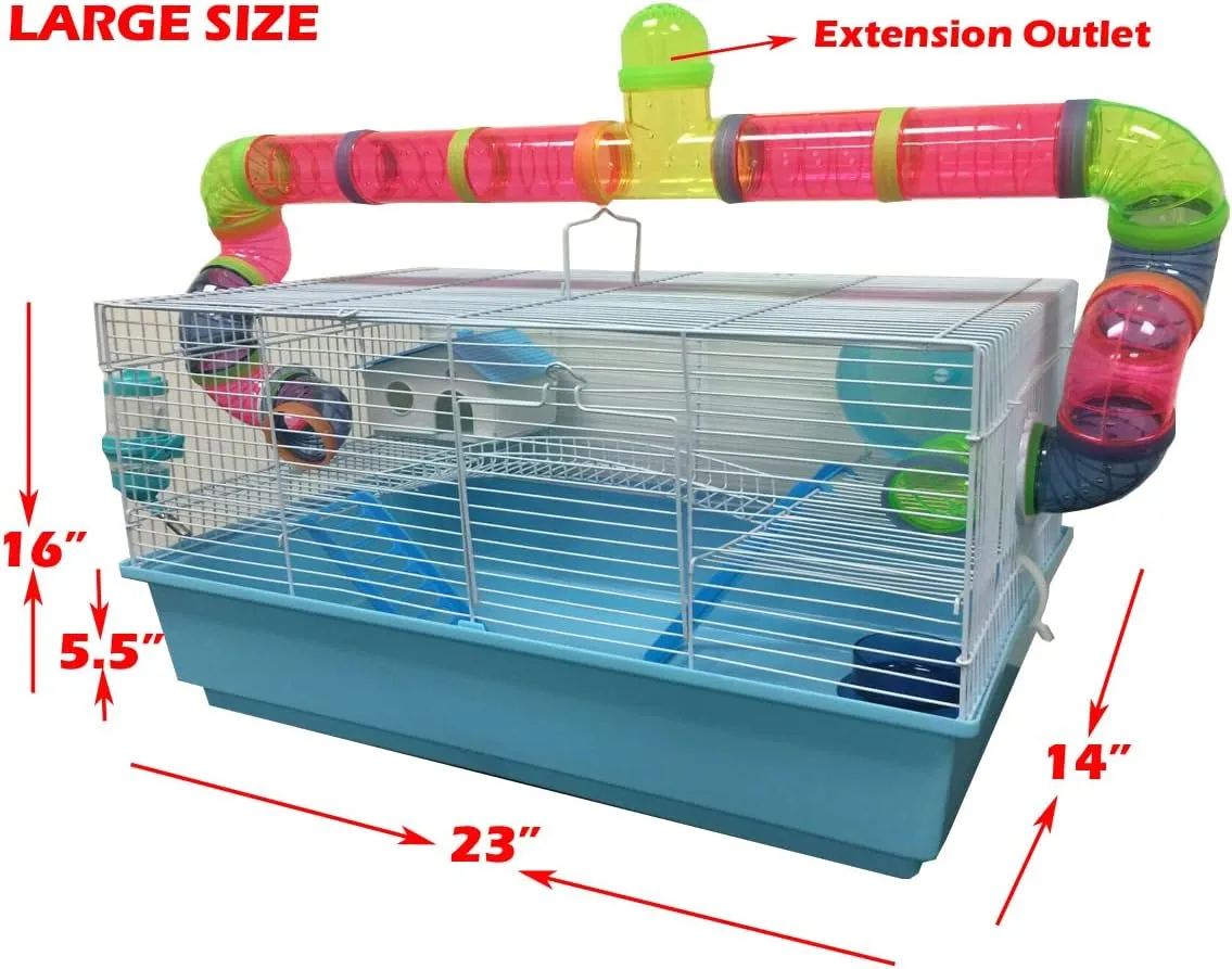 Pink Extra Large 23" Habitat Hamster Rodent Gerbil Mouse Mice Rat Wire Cage Long Crossing Tube & Deep Tray Expandable and Customizable 23.2" L x 14" W x 15.7" H