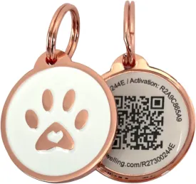 Premium Pet ID Tag for Dogs and Cats: Easy Scan QR Code, Instant Online Pet Profile Access, & Scan Location Alerts(Lux Rose Gold White Paw)