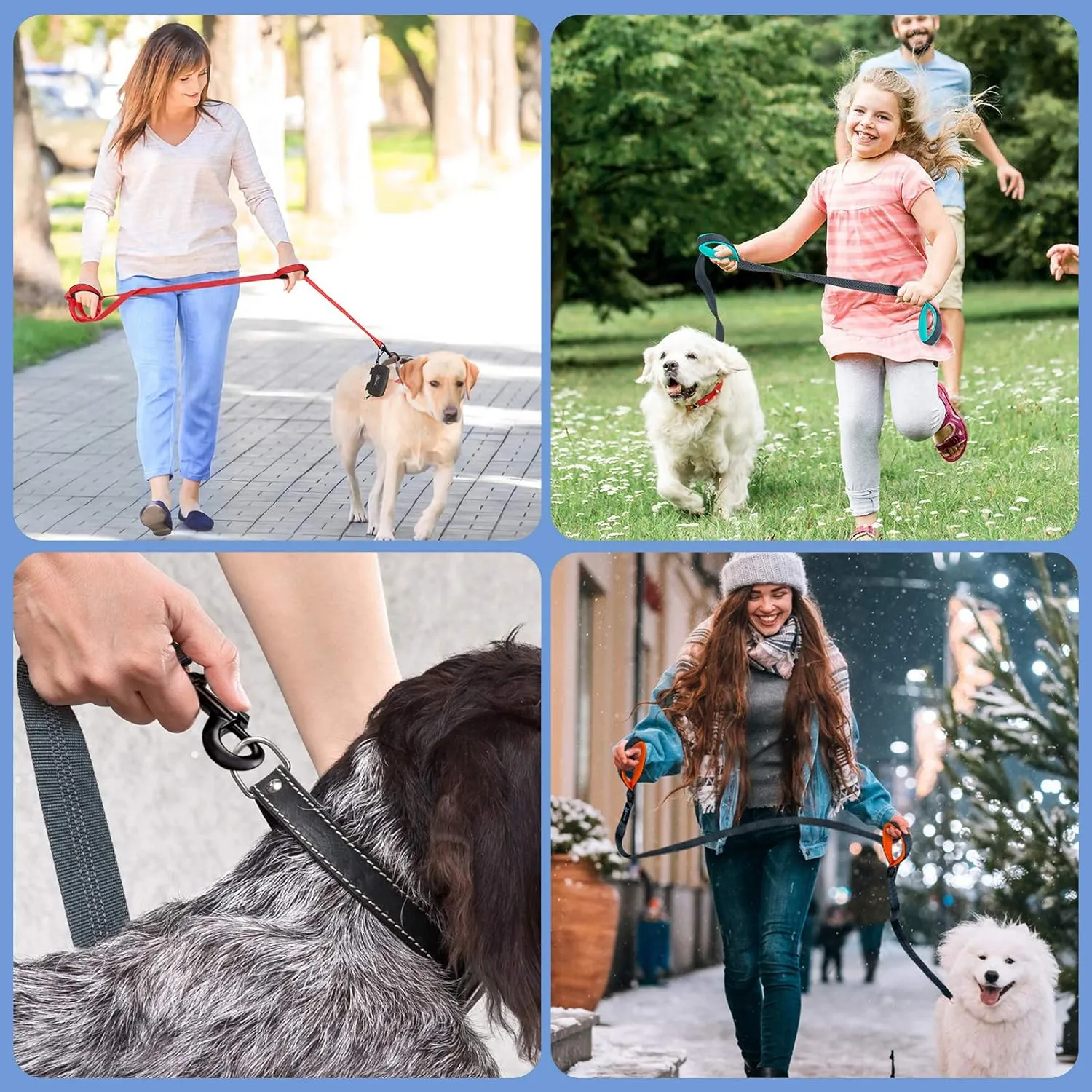 PuppyDoggy Dog Leash for Large Medium Dogs 6Ft x 1" Reflective Stitching Large Leash 2 Traffic Padded Handles Dog Lead Rope with 1 Piece Poop Bag Dispenser Holder for Running Walking Training (Pink)