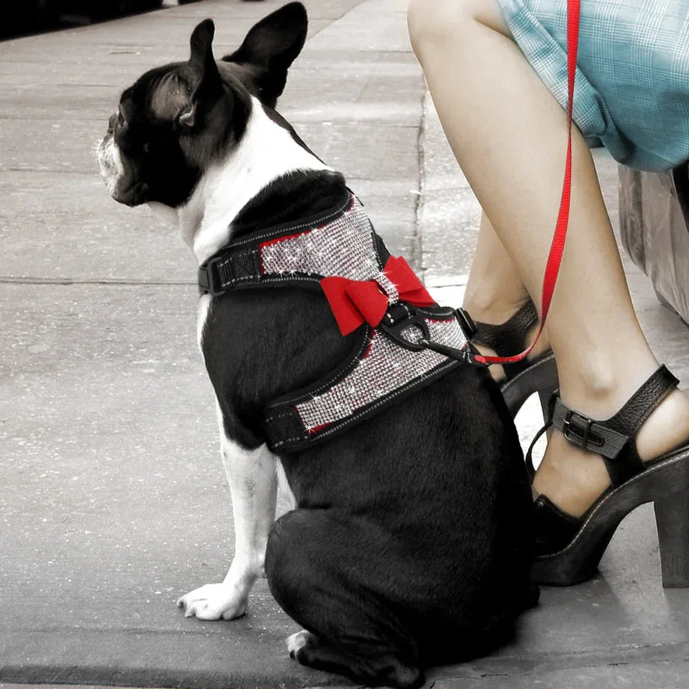 Reflective Rhinestone Dog Harness with Bowknot for Small to Medium Breeds