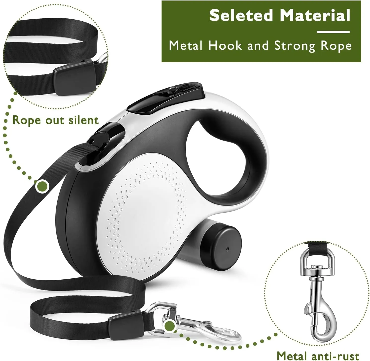 Retractable Dog Leash 26Ft Durable Dog Walking Leash Suits for Extra Large Breed Dogs or Cats with Removable Dispenser and Poop Bags Heavy Duty No Tangle Rope Pet Walking Up to 110lbs