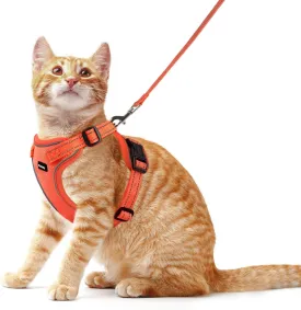 Rttochfy Cat Harness and Leash Set, Adjustable and Reflective Cat Vest, Escape Proof Kitten Harness, Easy to Put on with 3 Buckles for Cats Walking and Traveling (Orange, M)