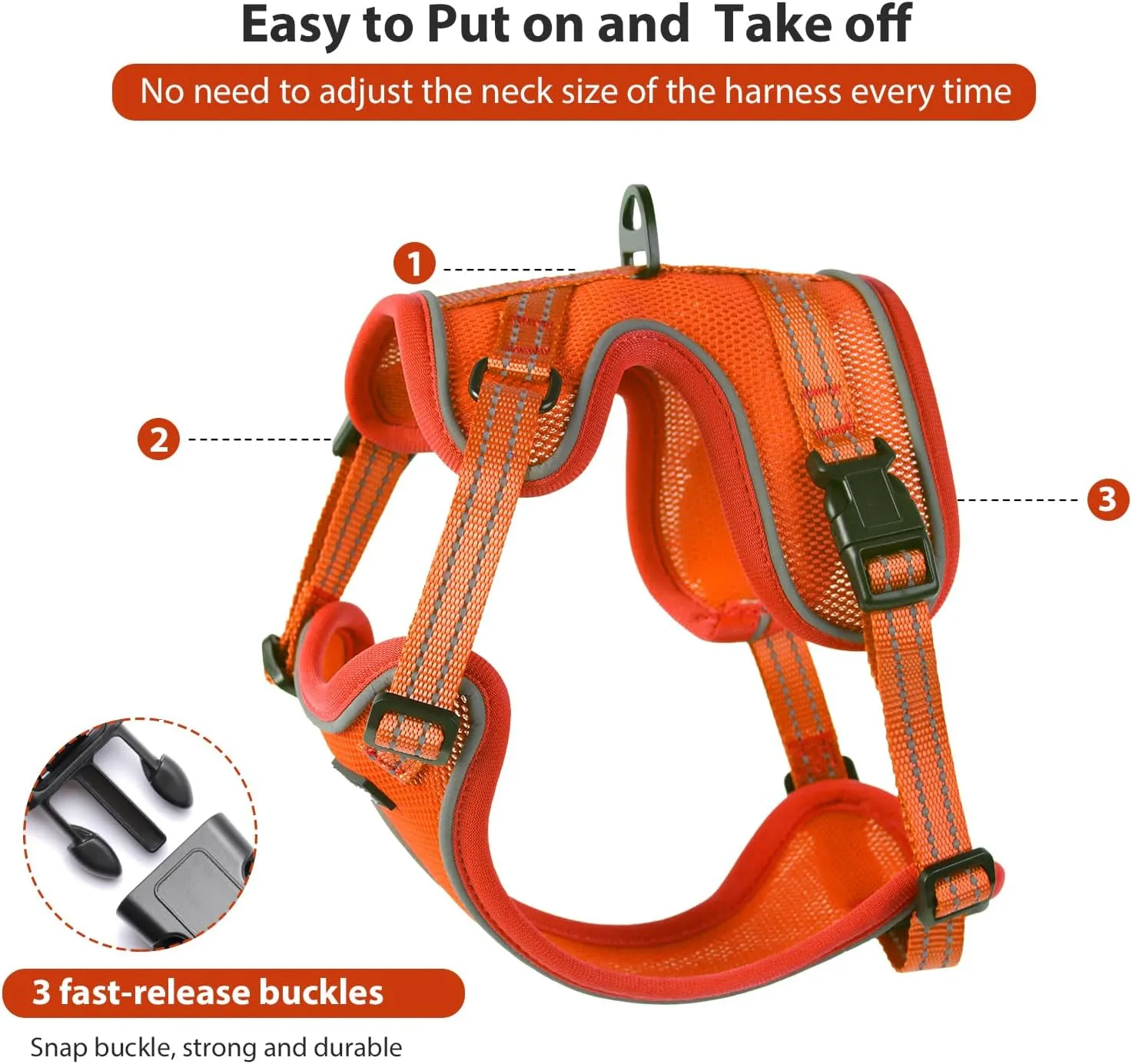 Rttochfy Cat Harness and Leash Set, Adjustable and Reflective Cat Vest, Escape Proof Kitten Harness, Easy to Put on with 3 Buckles for Cats Walking and Traveling (Orange, M)