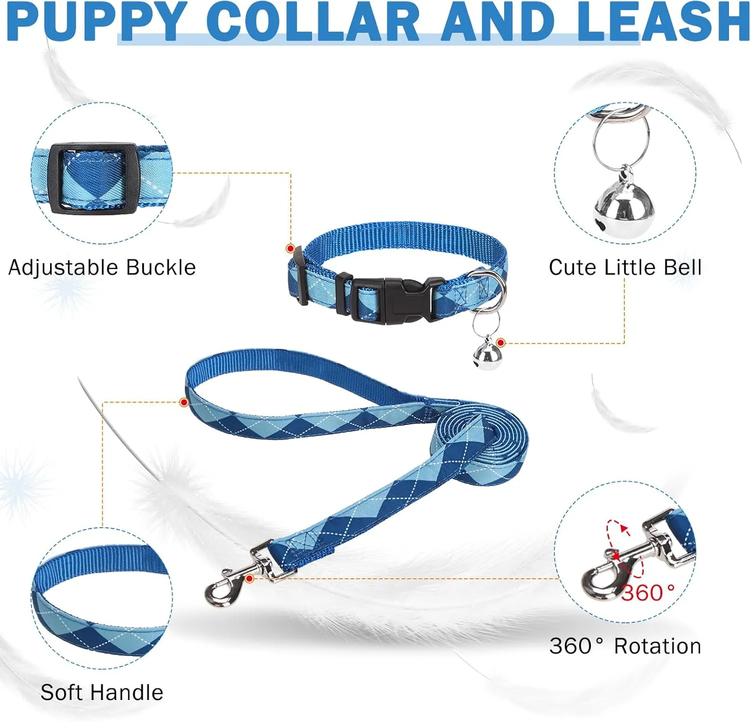SCENEREAL Dog Harness Collar and Leash Set, Step-in No Pull Pet Vest Harnesses for Small Medium Dogs Puppy Cats, Soft Mesh No-Chock Reflective Vest Harness for Outdoor Walking Running, Blue Plaid M