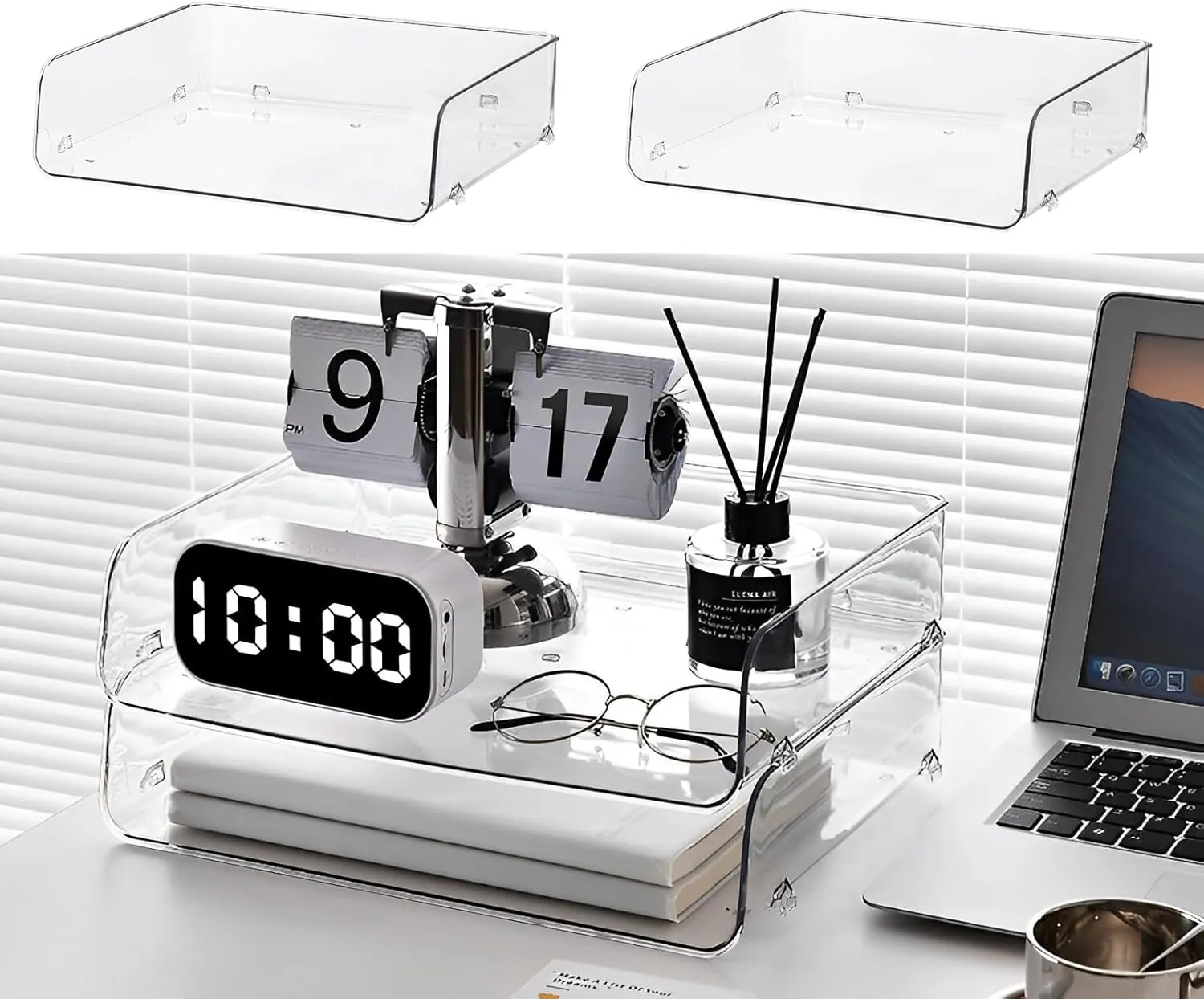 Set of 2 Office Organization and Storage, Clear PET Letter Tray Desk Organizer, Stackable Document Organizer for Notes, Pens, File Paper, Desk