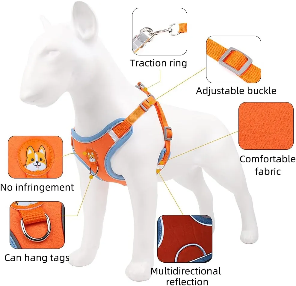 Soft Harness for Dogs,No Pull Dog Harness and Lead Set, Puppy Cat Step in Vest Harness Leash, with Reflective Strips, for Small or Medium and Large Size Dog