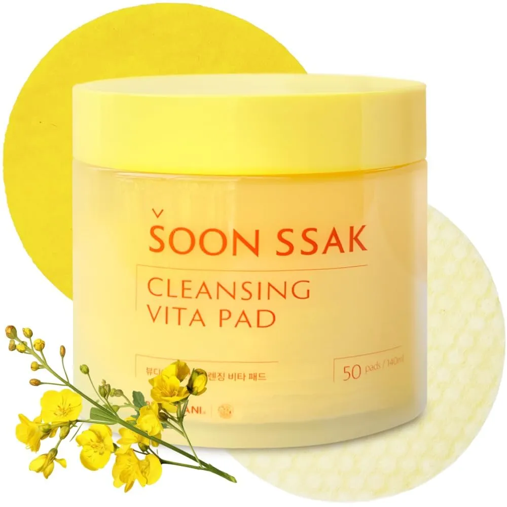 Soonssak Vitamin C Cleansing Face Pads  50 Count, Gentle Makeup Remover, Hydrating & Exfoliating Facial Wipes