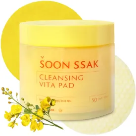 Soonssak Vitamin C Cleansing Face Pads  50 Count, Gentle Makeup Remover, Hydrating & Exfoliating Facial Wipes