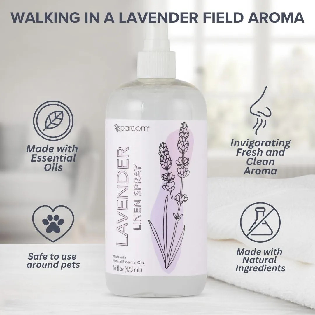 SpaRoom Aromatherapy Linen and Fragrant Room Spray Made with Essential Oils, 16 Ounces, Lavender ~ Relaxing, Floral, Calming