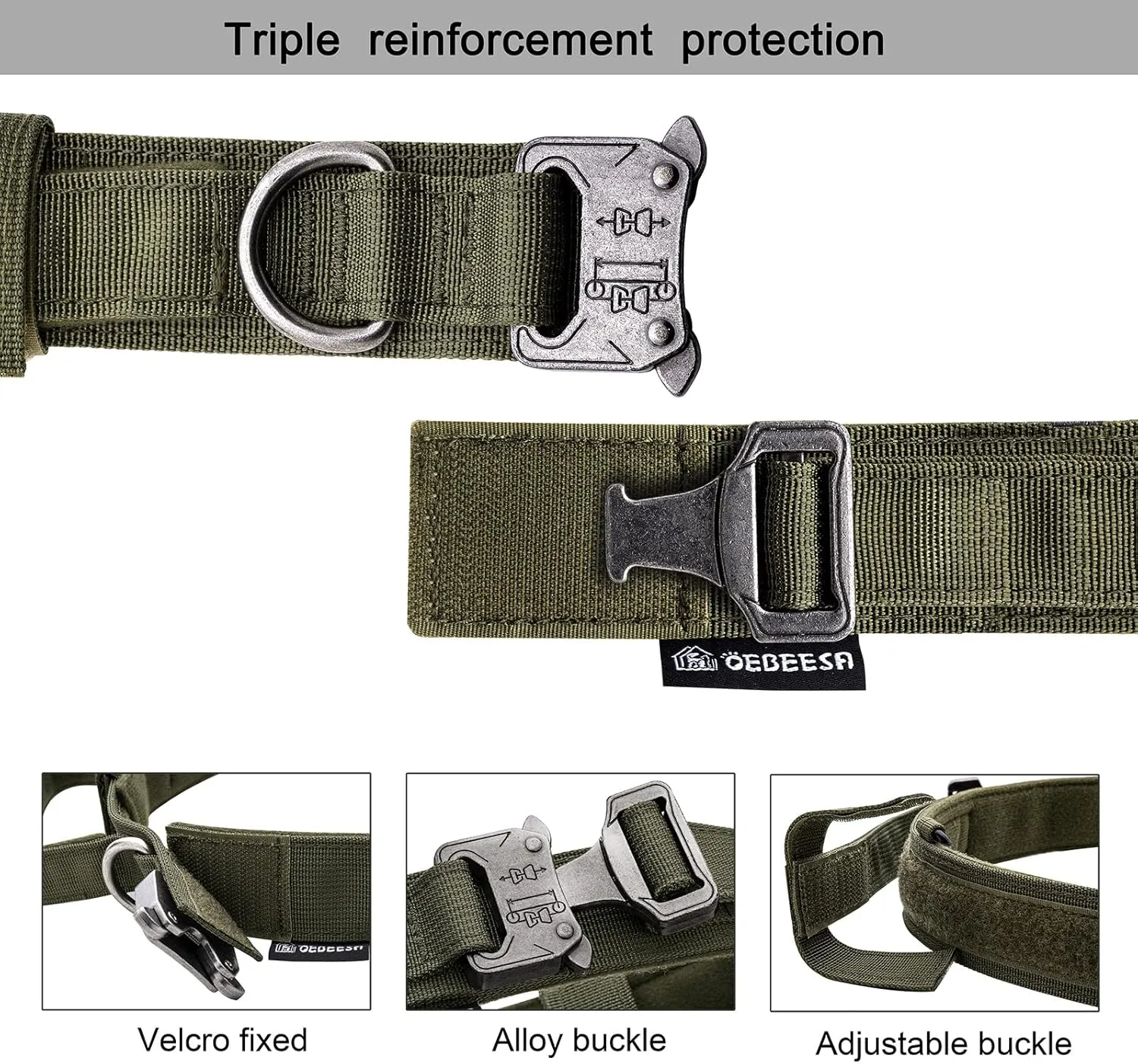 Tactical Dog Collar Adjustable Military Collar: - Nylon K9 Collars with Handle and Heavy Duty Metal Buckle for Medium and Large Dogs with 3 Patches and Airtag Case Holder (L, Militarygreen)