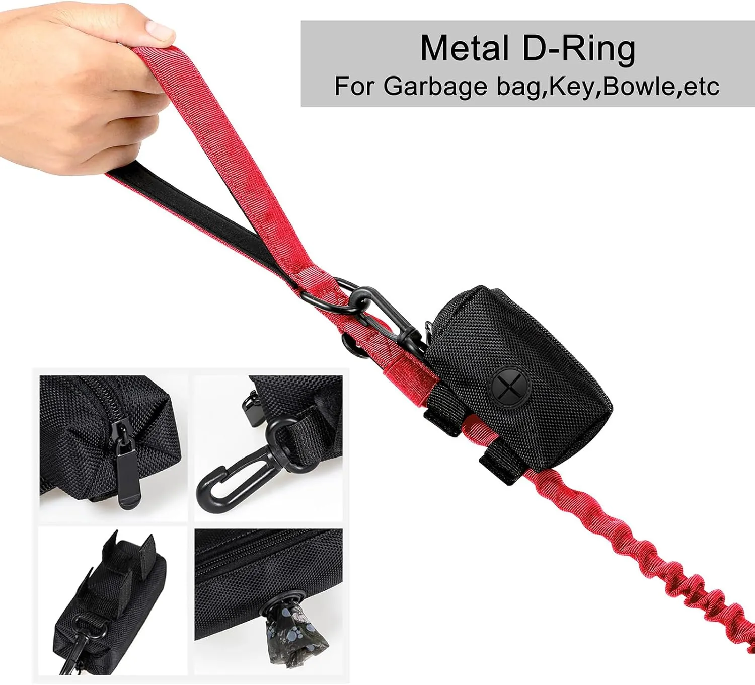 Tactical Dog Collar Adjustable Military Collar: - Nylon K9 Collars with Handle and Heavy Duty Metal Buckle for Medium and Large Dogs with 3 Patches and Airtag Case Holder (Red-Set, L)