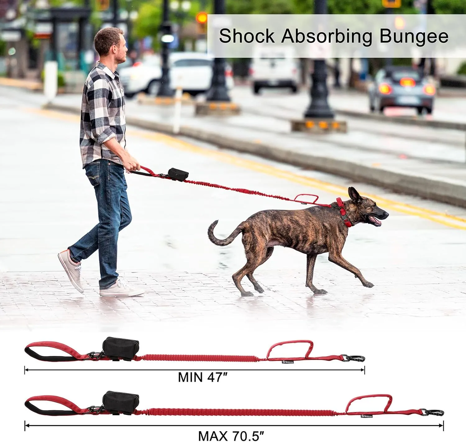 Tactical Dog Collar Adjustable Military Collar: - Nylon K9 Collars with Handle and Heavy Duty Metal Buckle for Medium and Large Dogs with 3 Patches and Airtag Case Holder (Red-Set, L)