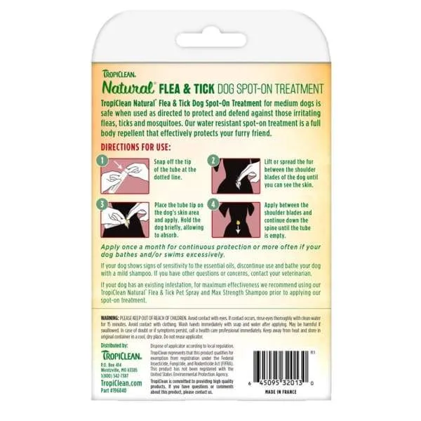 Tropiclean Natural Flea & Tick Spot On Treatment for Dogs