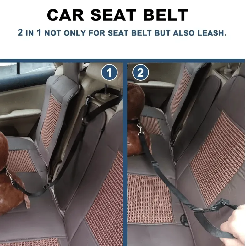 Two-in-One Pet Car Seat Belt & Leash - Adjustable Nylon Harness for Dogs & Cats