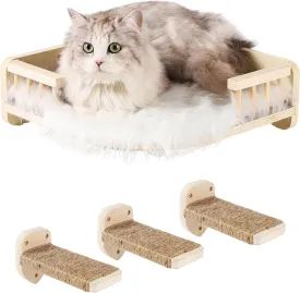 Warm Cat Wall Rack with 3-Level Cat Scratch Column Climbing Frame and Hammock, Artificial Pet House, Suitable for Indoor and Outdoor Pet Cats Suitable for Indoor Pets(Wood2)