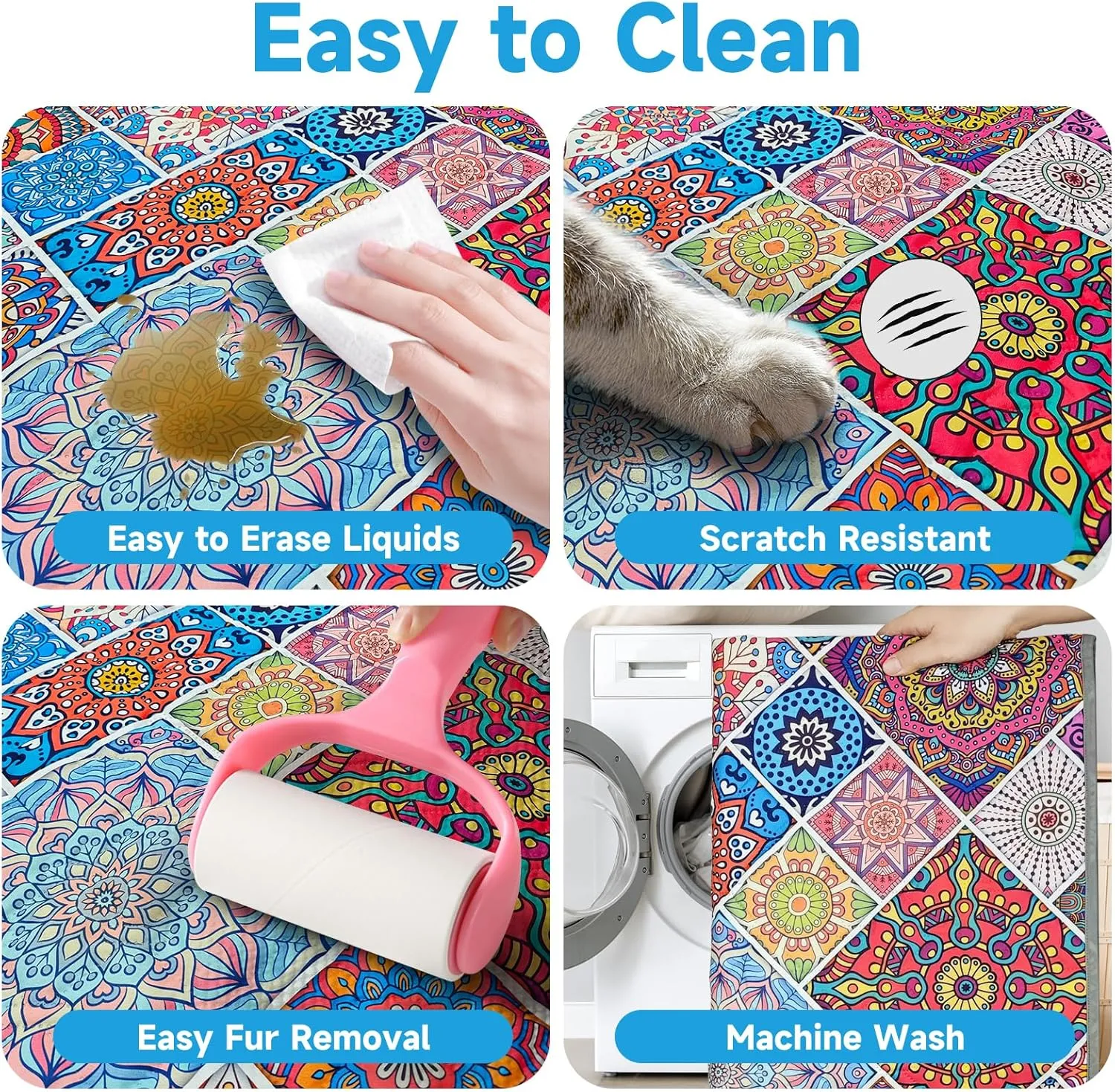 Waterproof Dog Blanket, Bohemian Dog Bed Cover Pet Blanket, Reversible Sofa Couch Cover for Dogs Washable, Protect Furniture Bed Couch Sofa for Puppy Cat (Colorful Medallion, 5282 Inch)