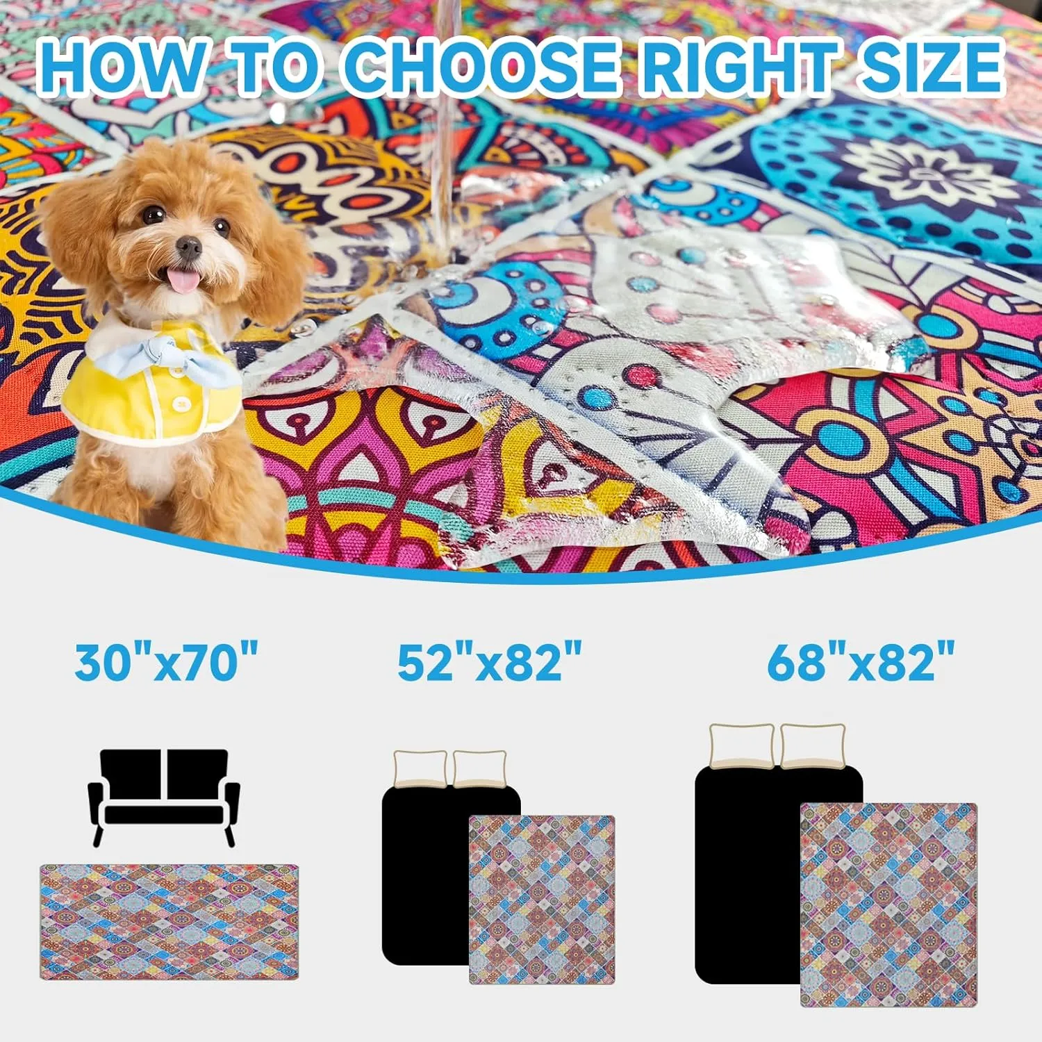 Waterproof Dog Blanket, Bohemian Dog Bed Cover Pet Blanket, Reversible Sofa Couch Cover for Dogs Washable, Protect Furniture Bed Couch Sofa for Puppy Cat (Colorful Medallion, 5282 Inch)