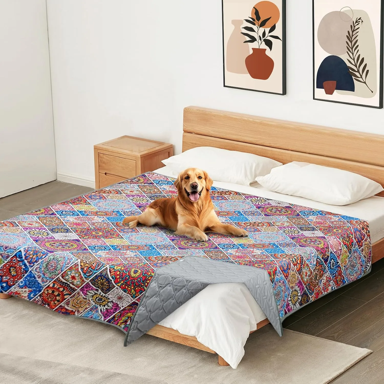 Waterproof Dog Blanket, Bohemian Dog Bed Cover Pet Blanket, Reversible Sofa Couch Cover for Dogs Washable, Protect Furniture Bed Couch Sofa for Puppy Cat (Colorful Medallion, 5282 Inch)