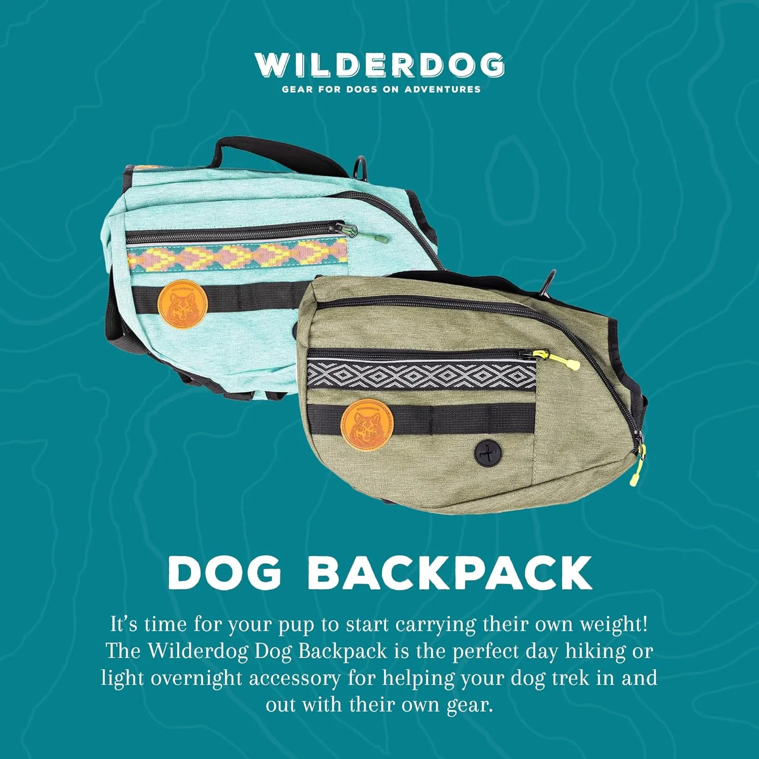 Wilderdog Dog Backpack with Built in Harness and Back-Mounted D-Ring Leash Attachment, Handle, Two Saddlebags with 4 Total Pockets, Built in Poop Bag Dispenser (Pacific Blue, Large)