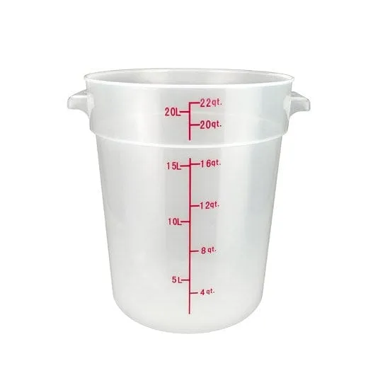 Winco PTRC-22 22 Quart Round Translucent Storage Container with Handles and Graduation Markings | Denson CFE