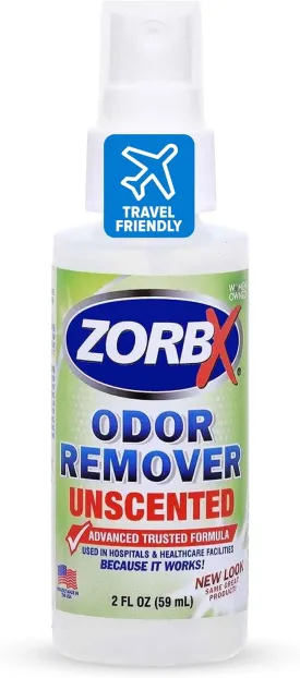 ZORBX Unscented Mini Odor Eliminator Spray  Used in Hospitals & Healthcare Facilities | Advanced Trusted Formula | Tag Along, Lightweight and Travel-Friendly Odor Remover - 2 Oz