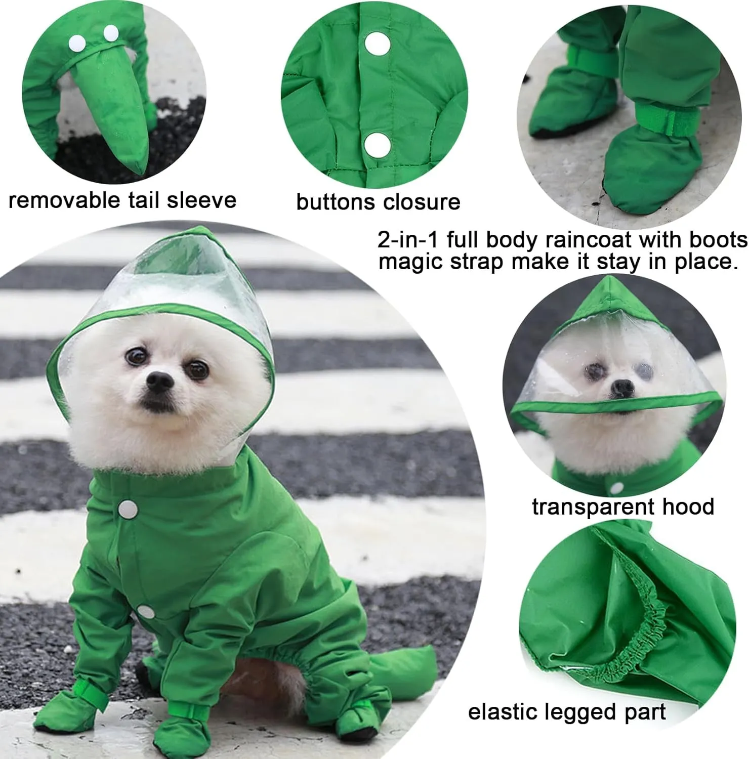 Zunea Waterproof Dog Raincoat with Hood for Small Dogs Rain Poncho Jumpsuit with Rain Boots Puppy Hooded Slicker Rainwear Four-Legged Pet Rain Jacket for Walking Green S