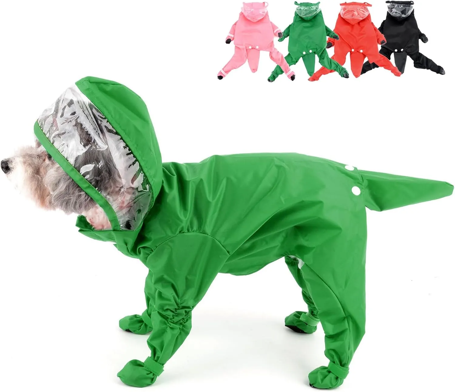 Zunea Waterproof Dog Raincoat with Hood for Small Dogs Rain Poncho Jumpsuit with Rain Boots Puppy Hooded Slicker Rainwear Four-Legged Pet Rain Jacket for Walking Green S