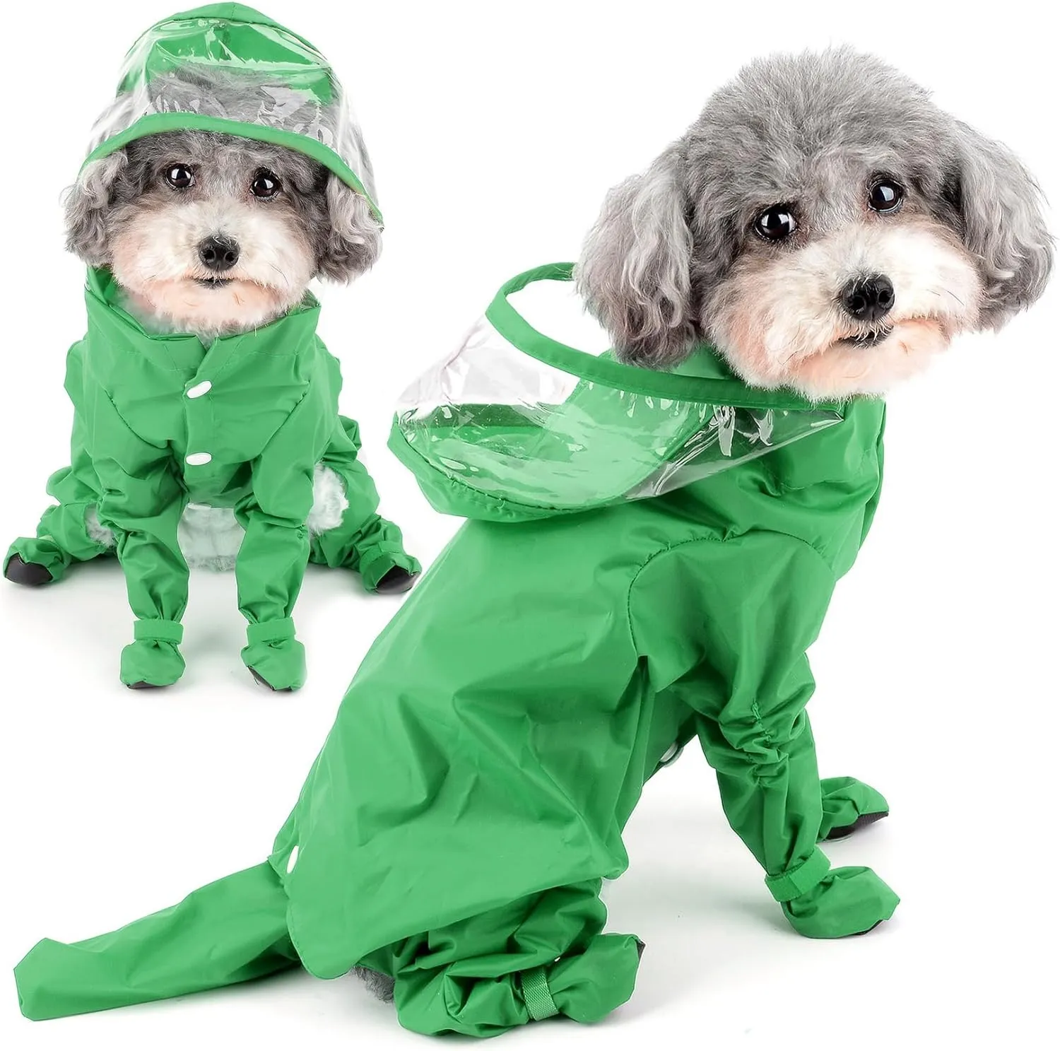 Zunea Waterproof Dog Raincoat with Hood for Small Dogs Rain Poncho Jumpsuit with Rain Boots Puppy Hooded Slicker Rainwear Four-Legged Pet Rain Jacket for Walking Green S