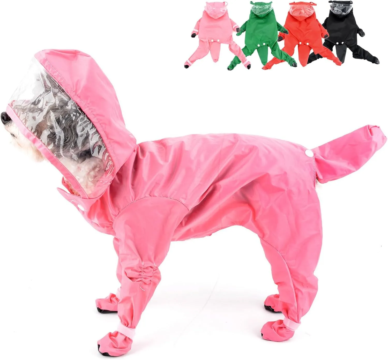 Zunea Waterproof Dog Raincoat with Hood for Small Dogs Rain Poncho Jumpsuit with Rain Boots Puppy Hooded Slicker Rainwear Four-Legged Pet Rain Jacket for Walking Pink S