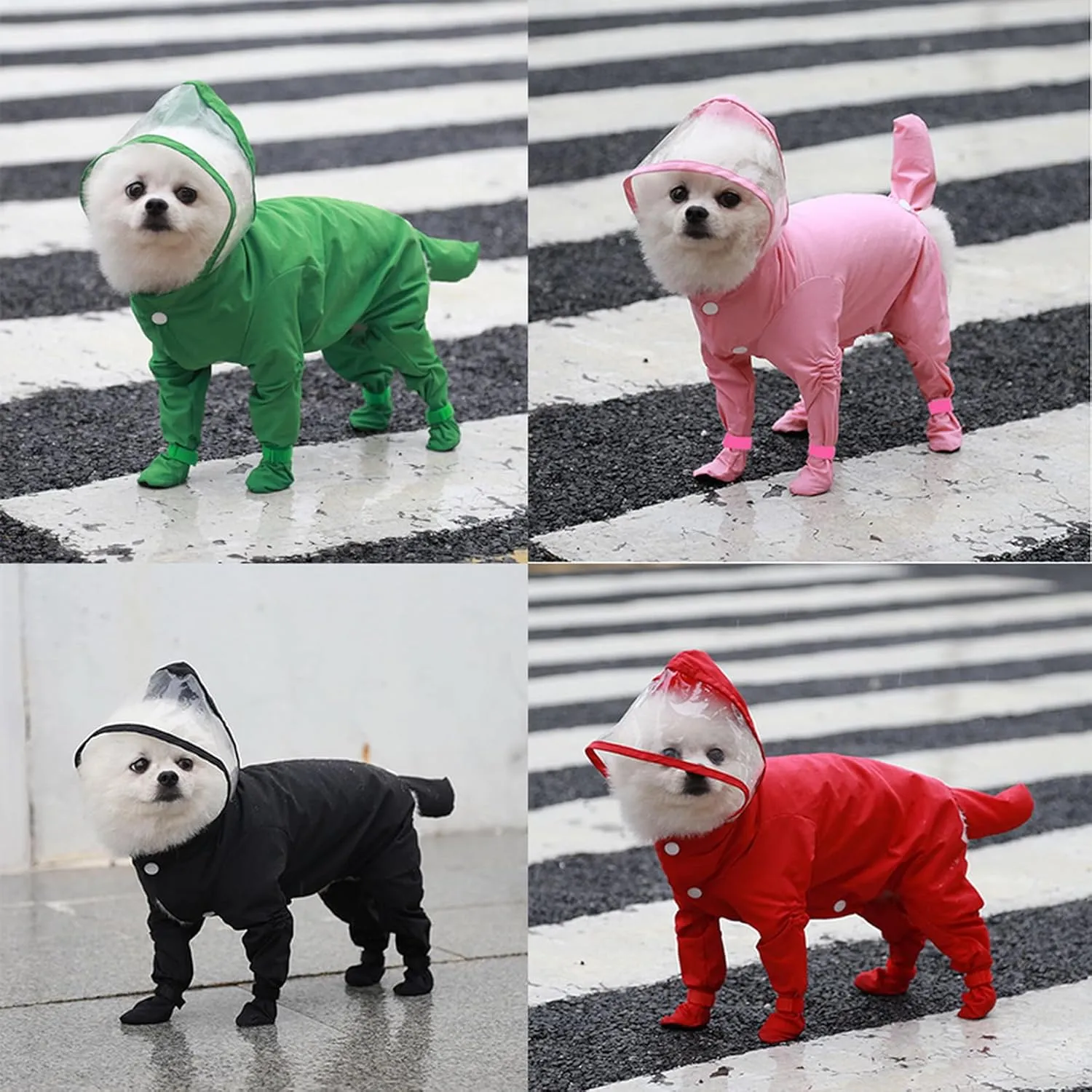Zunea Waterproof Dog Raincoat with Hood for Small Dogs Rain Poncho Jumpsuit with Rain Boots Puppy Hooded Slicker Rainwear Four-Legged Pet Rain Jacket for Walking Pink S