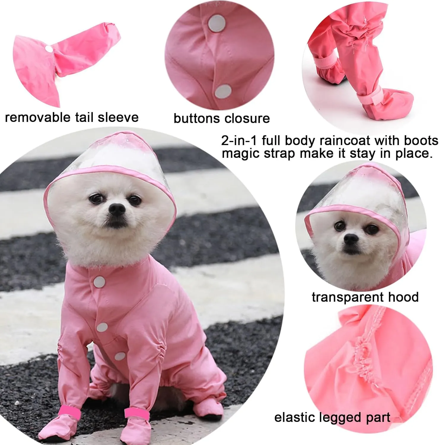 Zunea Waterproof Dog Raincoat with Hood for Small Dogs Rain Poncho Jumpsuit with Rain Boots Puppy Hooded Slicker Rainwear Four-Legged Pet Rain Jacket for Walking Pink S