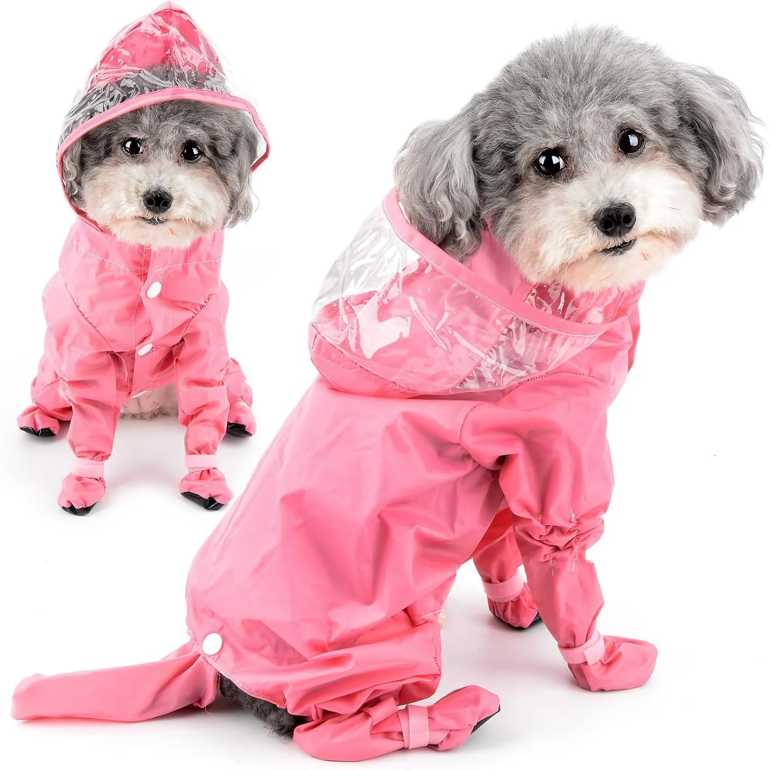 Zunea Waterproof Dog Raincoat with Hood for Small Dogs Rain Poncho Jumpsuit with Rain Boots Puppy Hooded Slicker Rainwear Four-Legged Pet Rain Jacket for Walking Pink S